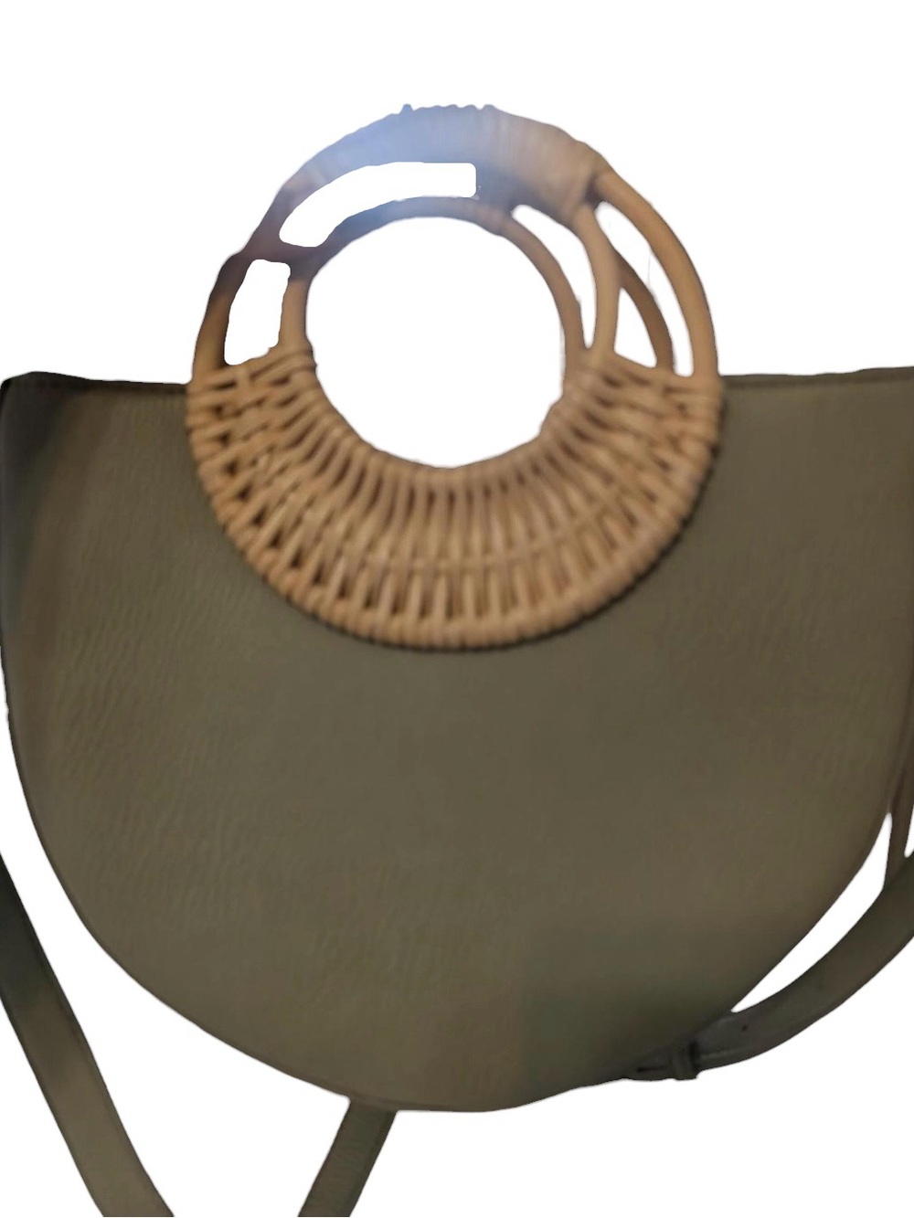 Anthropologie Olive Crescent Shoulder Bag with Woven Bamboo Handle